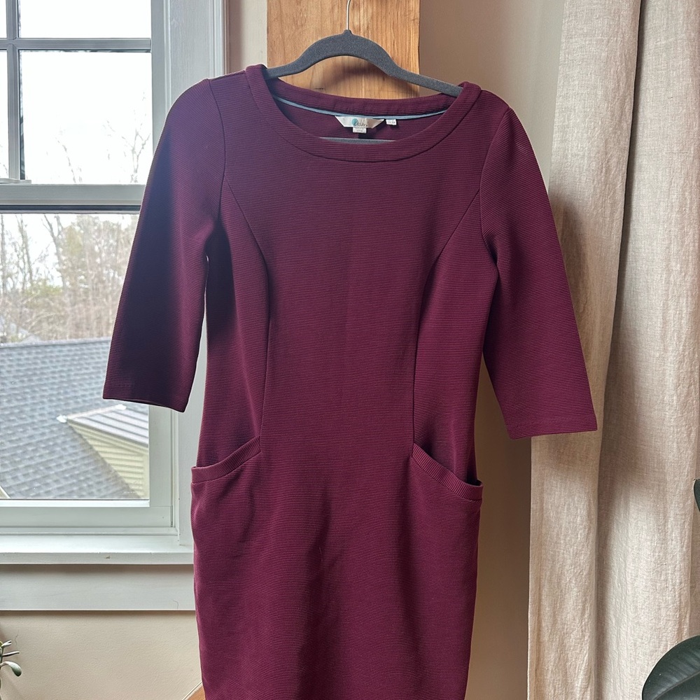 Boden Maroon Ponte Sheath Dress with Pockets